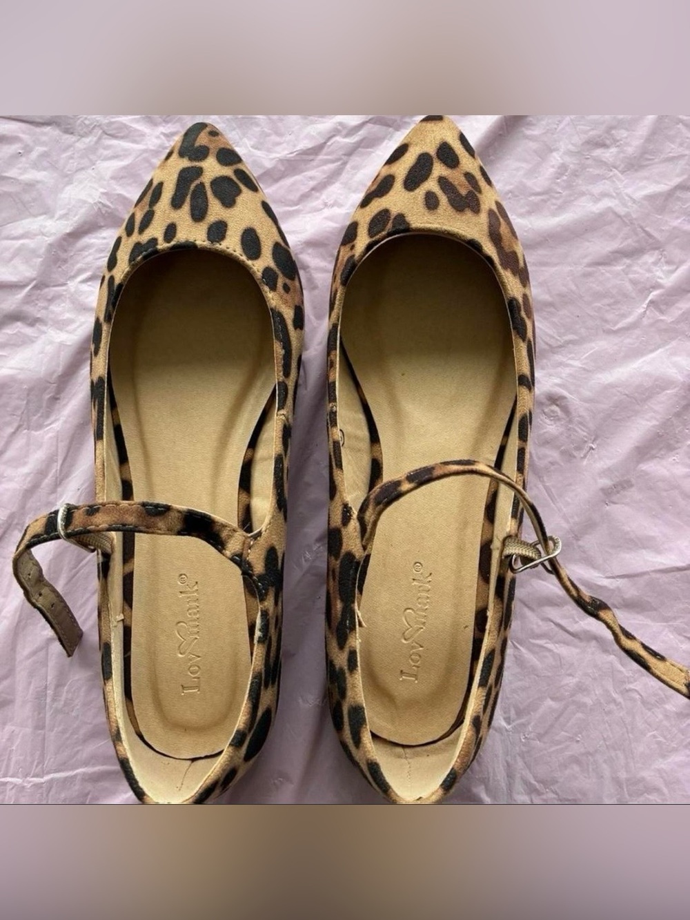 Lov Mark Women’s Leopard Print Pointed Mary Jane Flats Retro Pinup NWOT Sz 8